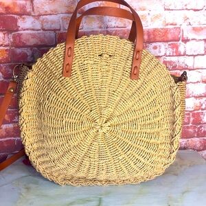 IM Heart Round Retro Woven Papyrus convertible Boho Beach Bag